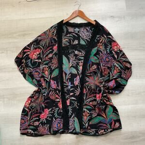 Angie Womens Boho Chic Kimono Duster Cardigan Open Sleeve Floral 1X